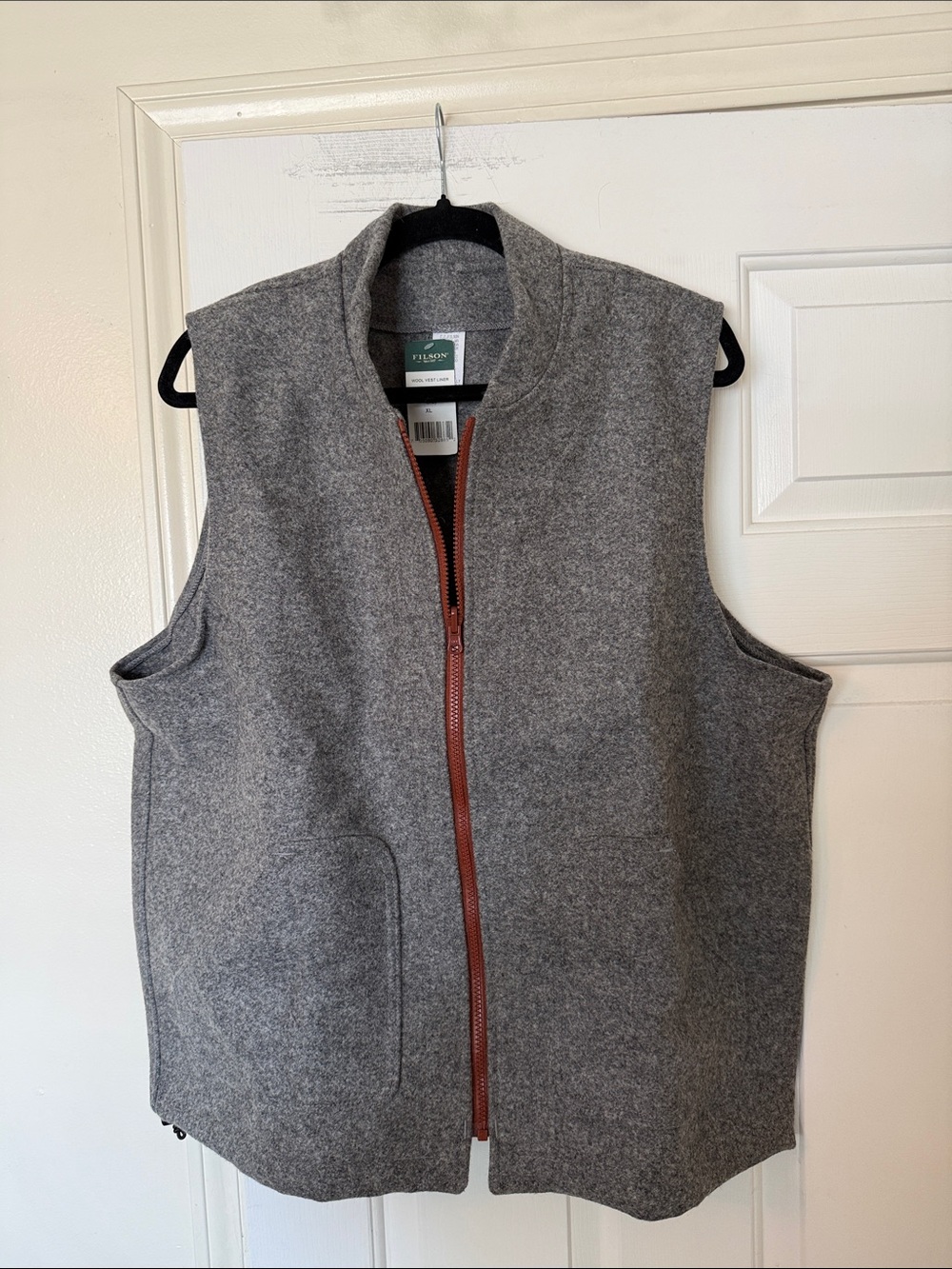 Filson Gray Wool Vest with Brown Zipper - Men’s Outdoor Layer
